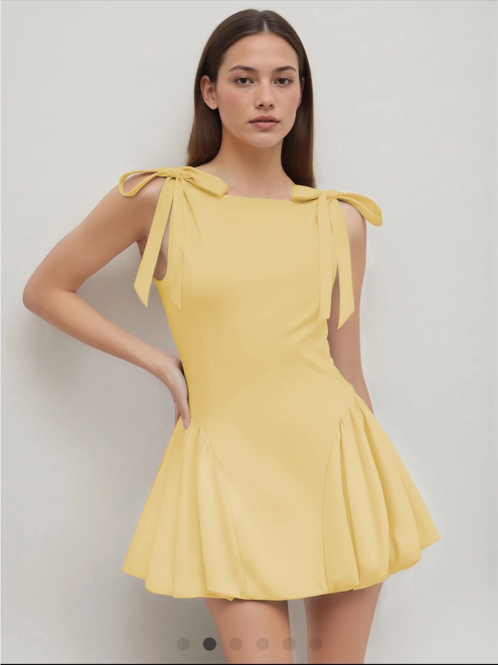 SCULPTURAL BOAT NECK BOWKNOT BUBBLE HEM MINI DRESS - Picture 2 of 9